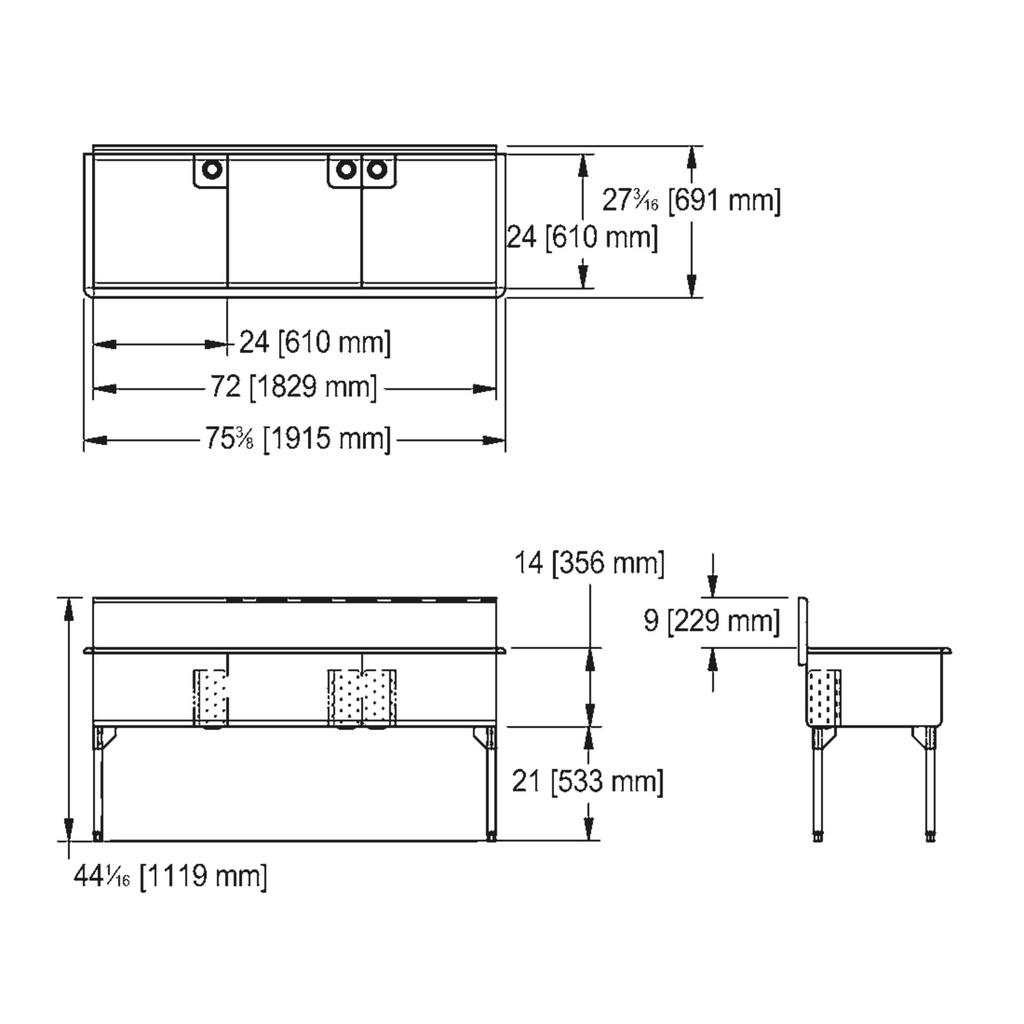 Franke TL2472-5-2 Classic Series 16 Gauge Triple Compartment
