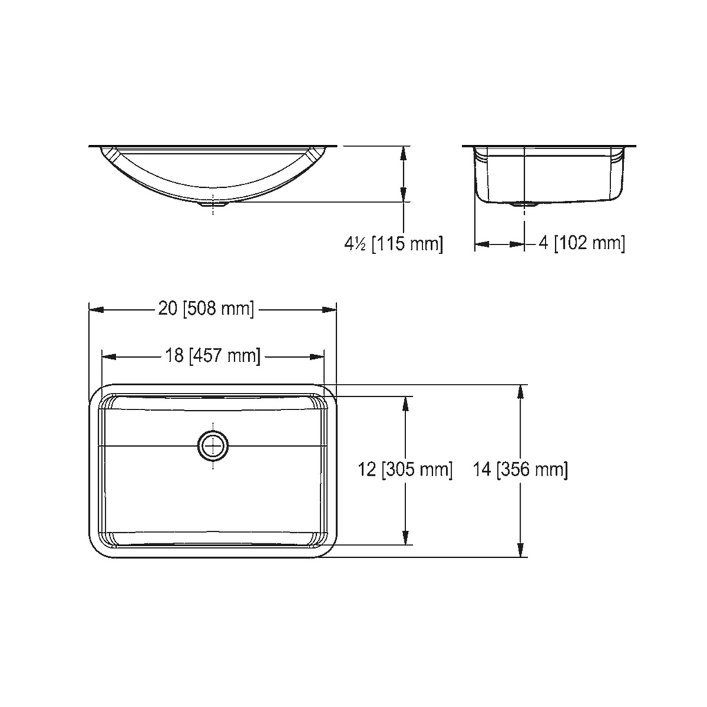 Franke WB1420U-5 Vanity Undermount 18 Gauge No Overflow Rectangular