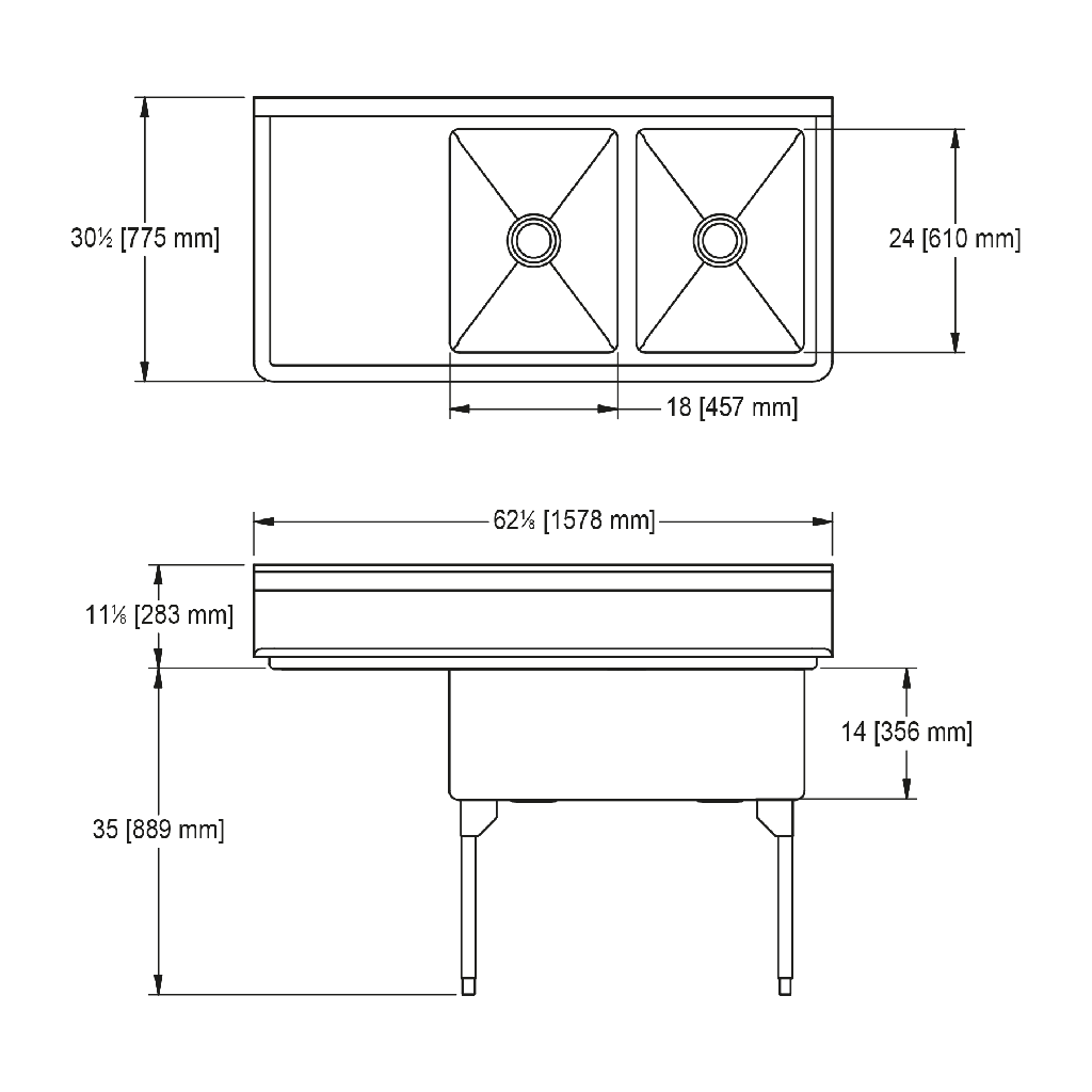 Franke WDL2436L-1 World-Class Series 14 Gauge Double Compartment