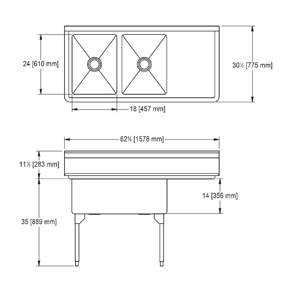 Franke WDL2436R-1 World-Class Series 14 Gauge Double Compartment