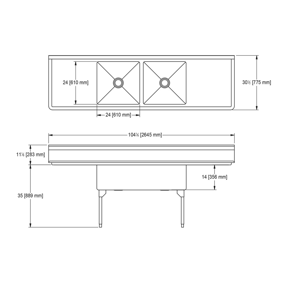 Franke WDL2448LR-1-2 World-Class Series 14 Gauge Double Compartment