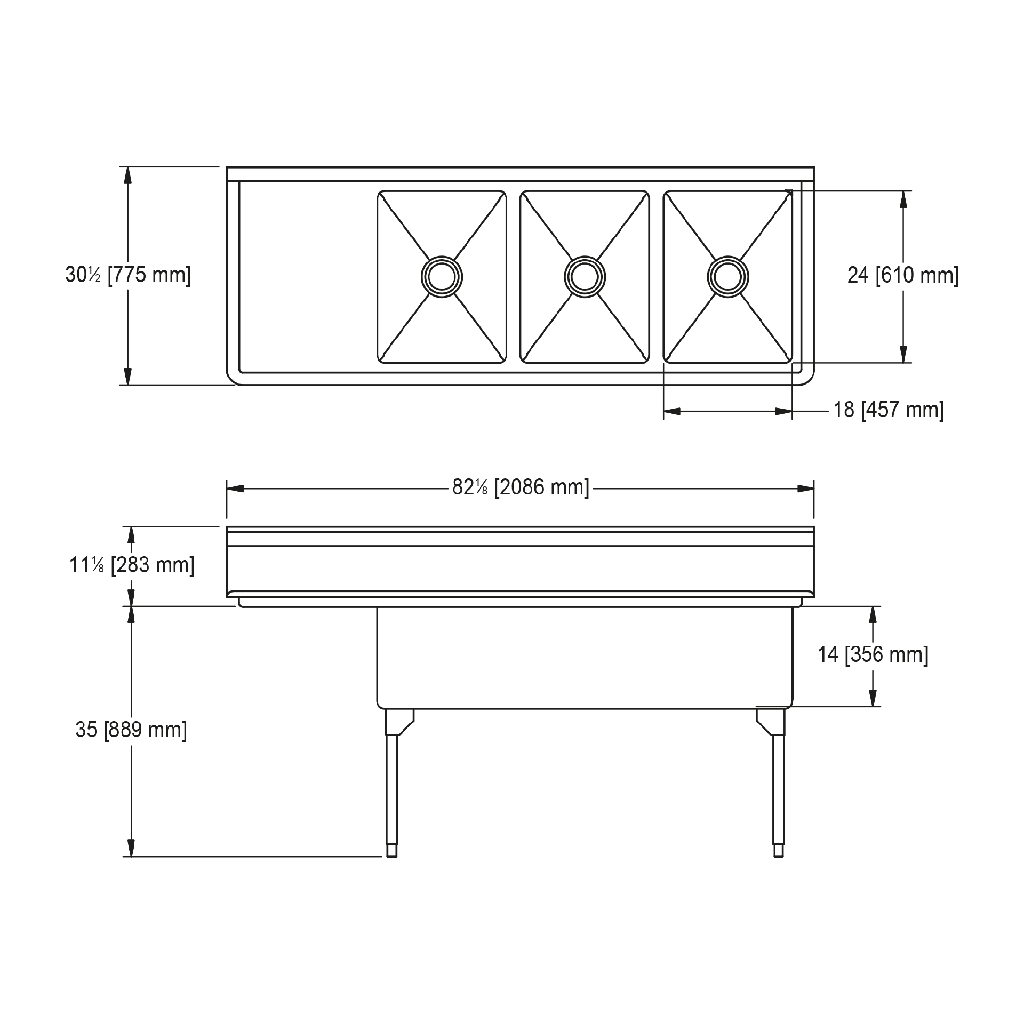 Franke WTL2454L-1-2 World-Class Series 14 Gauge Triple Compartment