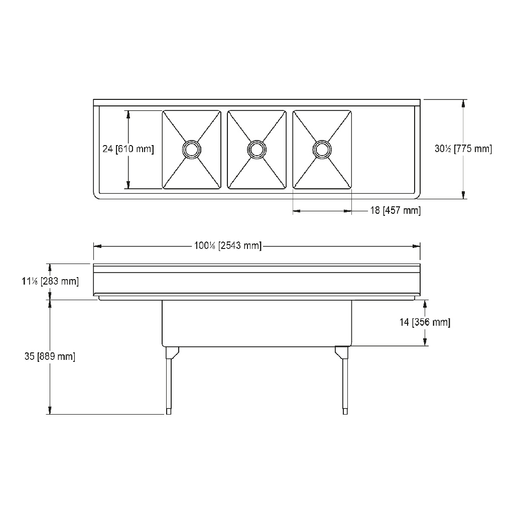 Franke WTL2454LR-1 World-Class Series 14 Gauge Triple Compartment