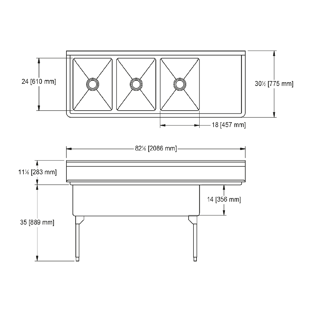 Franke WTL2454R-1 World-Class Series 14 Gauge Triple Compartment