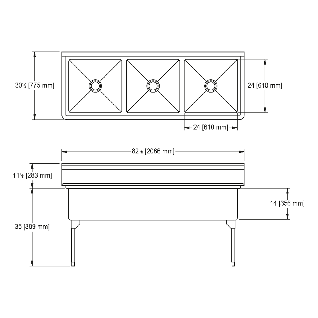 Franke WTL2472-1 World-Class Series 14 Gauge Triple Compartment