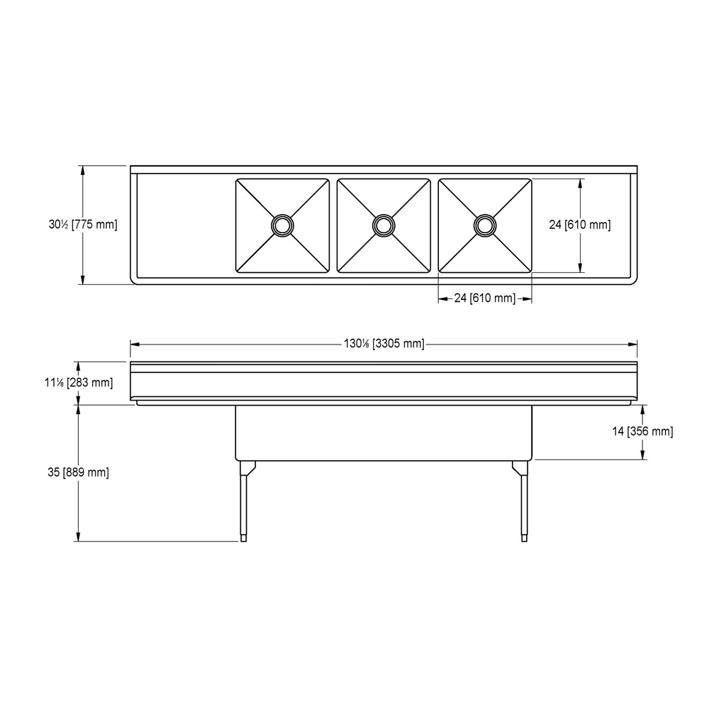 Franke WTL2472LR-1 World-Class Series 14 Gauge Triple Compartment