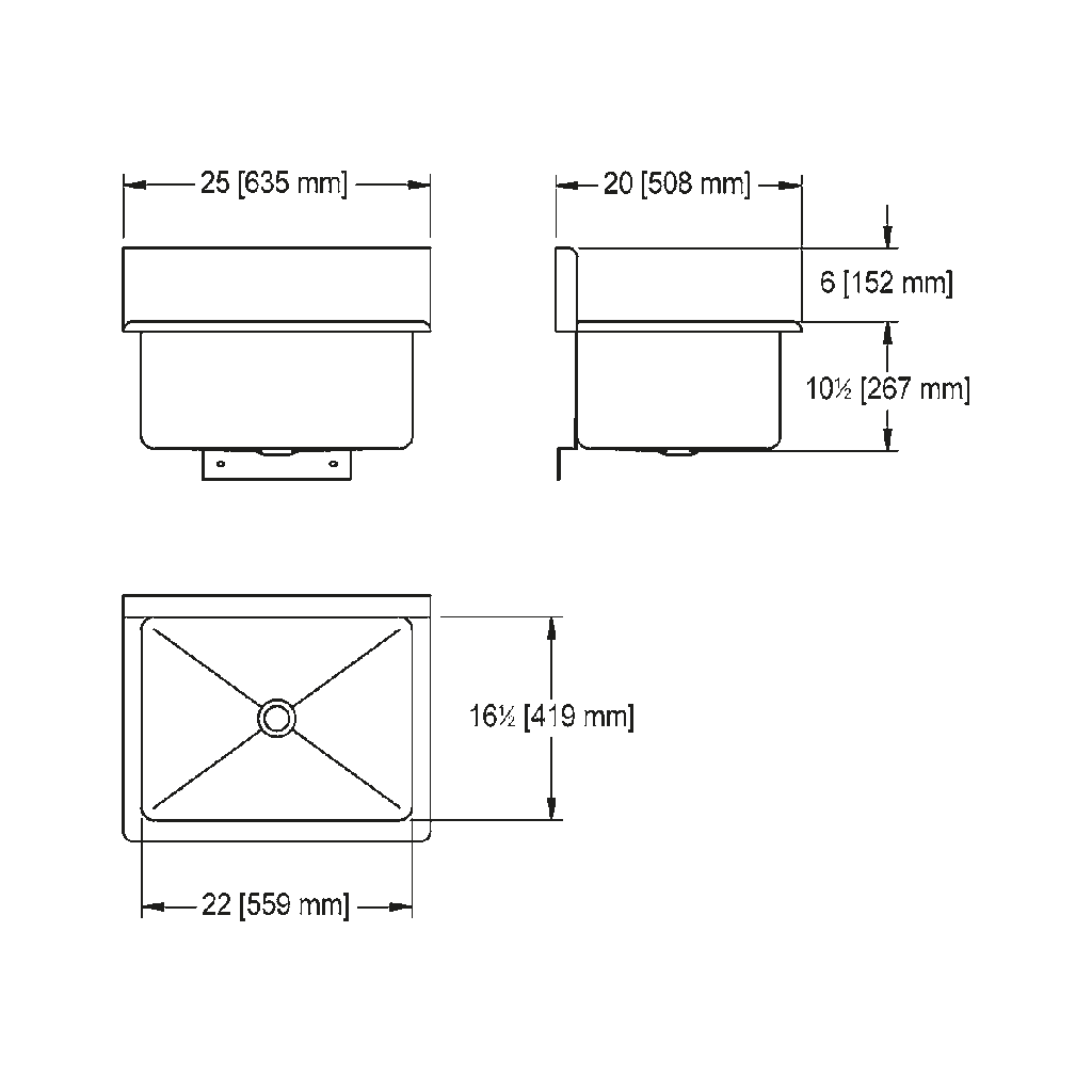 Franke WTS2025-1 Trough Heavy Duty Series 14Ga 25" Wide