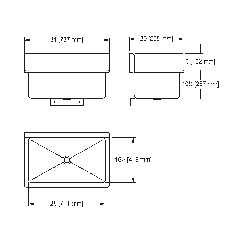 Franke WTS2031-1 Trough Heavy Duty Series 14Ga 31" Wide