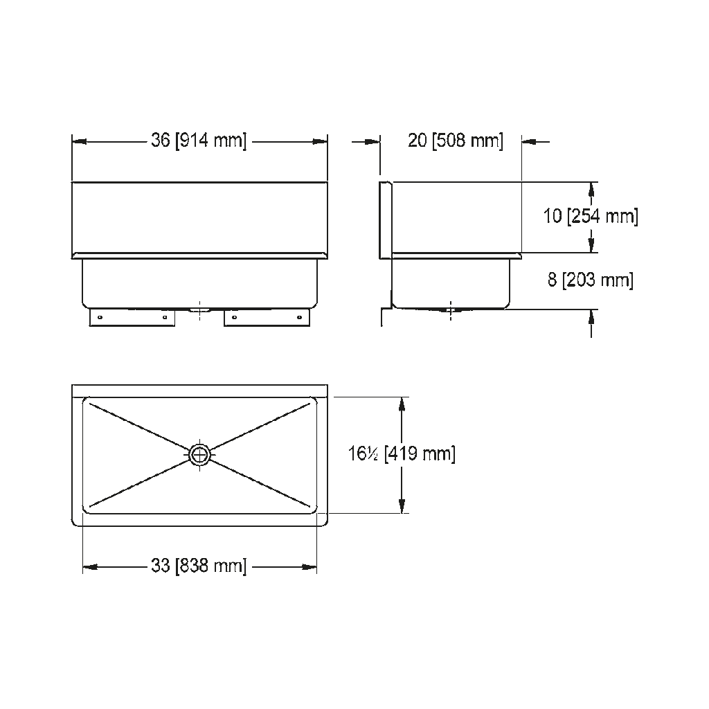 Franke WTS2036-1-2 Trough Heavy Duty Series 14Ga 36" Wide 2 Hole