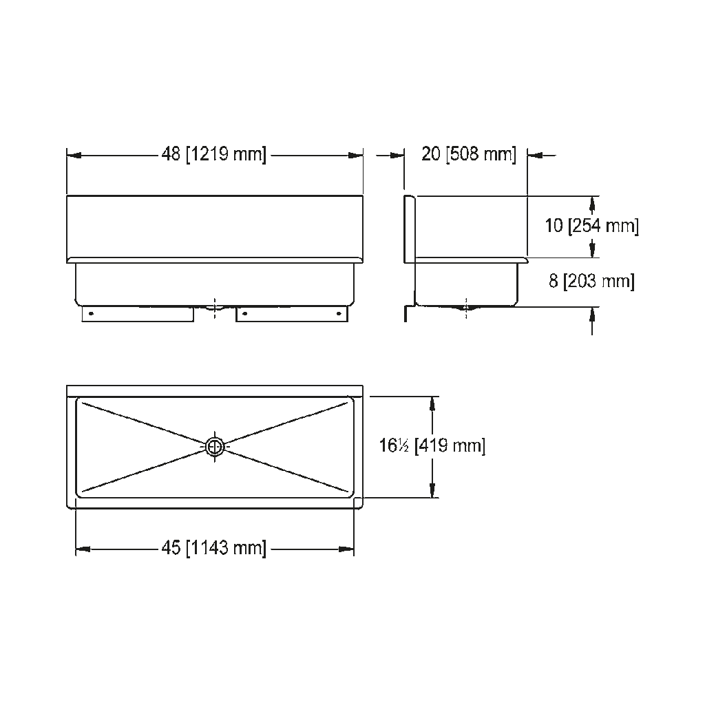 Franke WTS2048-1 Trough Heavy Duty Series 14Ga 48" Wide