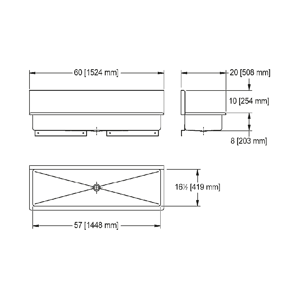 Franke WTS2060-1-2 Trough Heavy Duty Series 14Ga 60" Wide 2 Hole