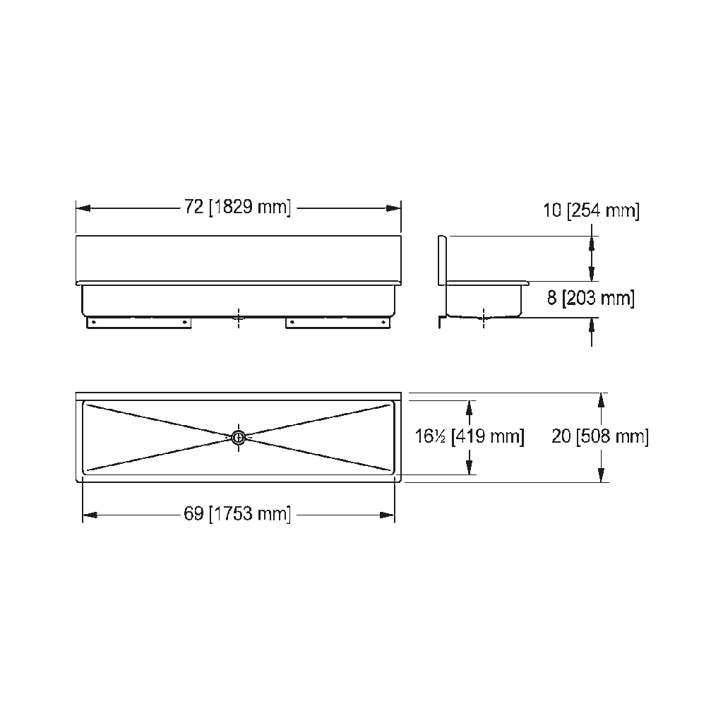 Franke WTS2072-1 Trough Heavy Duty Series 14Ga 72" Wide