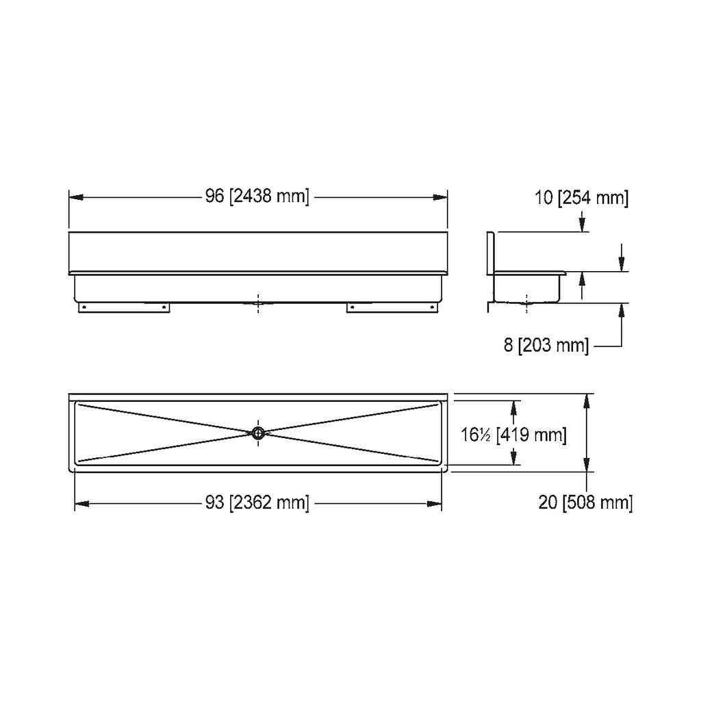 Franke WTS2096-1 Trough Heavy Duty Series 14Ga 96" Wide