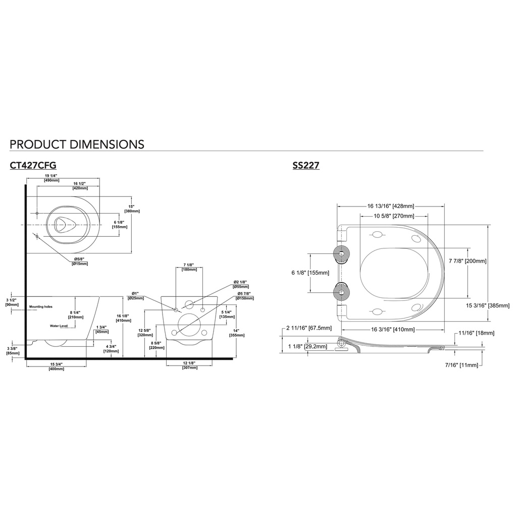 TOTO CWT427227CMFG#MS Rp Compact Wall Hung Bowl Kit