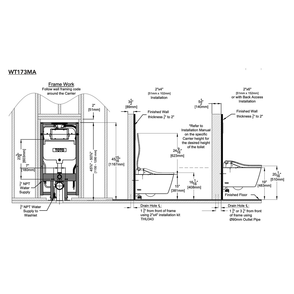 TOTO CWT4494549CMFGA#MS Sp Wall Hung Toilet Sw Wshl Af