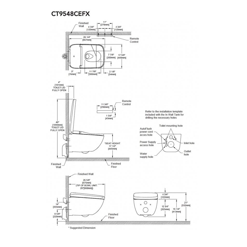TOTO CWT9548CEMFX#01 WX2 Dual Flush 1.2 or 0.8 GPF Wall-Hung Toilet with Integrated Bidet Seat and ACTILIGHT Cotton White
