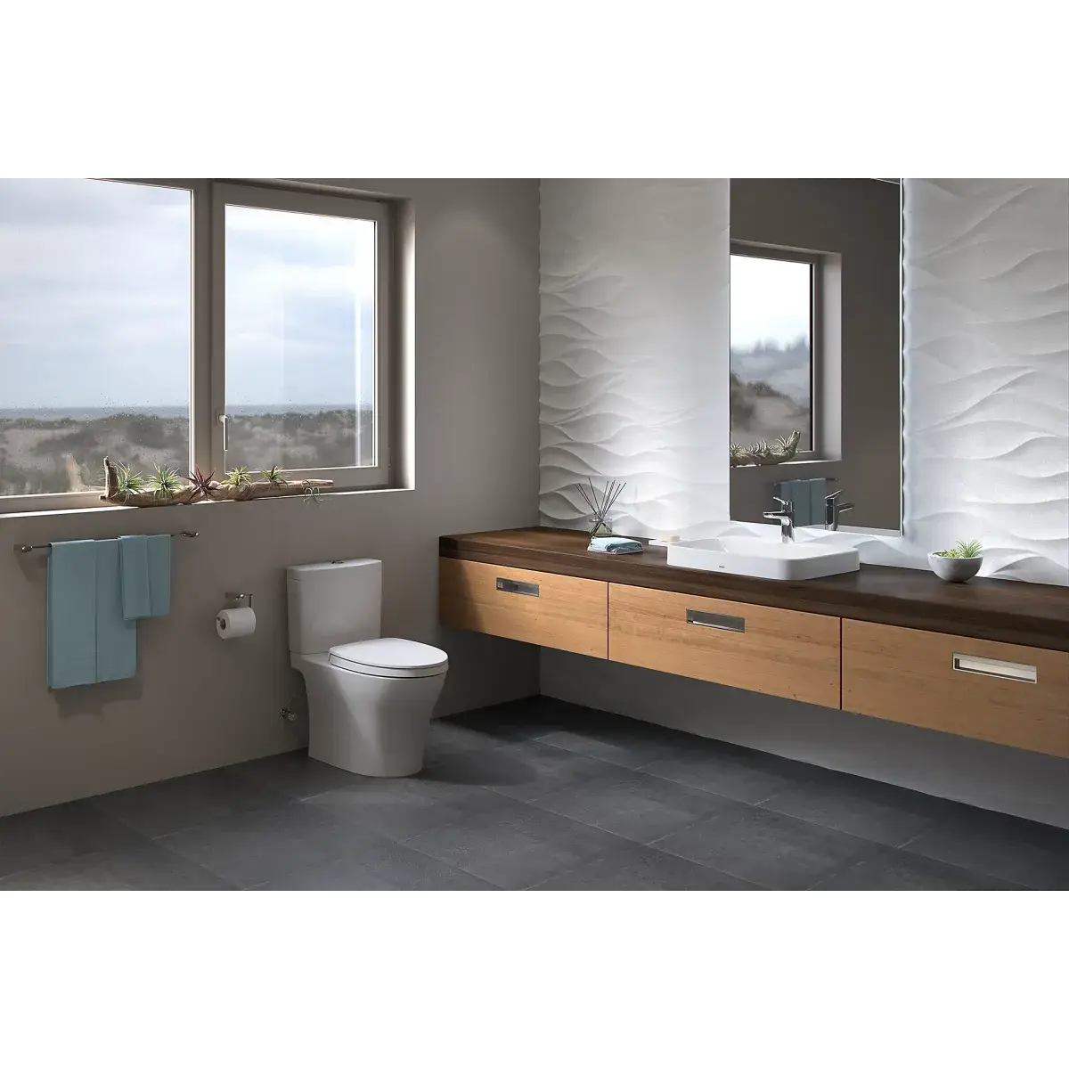 TOTO MS446124CEMGN#11 Aquia IV WASHLET+ Two-Piece Elongated Dual Flush 1.28 and 0.9 GPF Toilet with CEFIONTECT Colonial White MS446124CEMGN#11