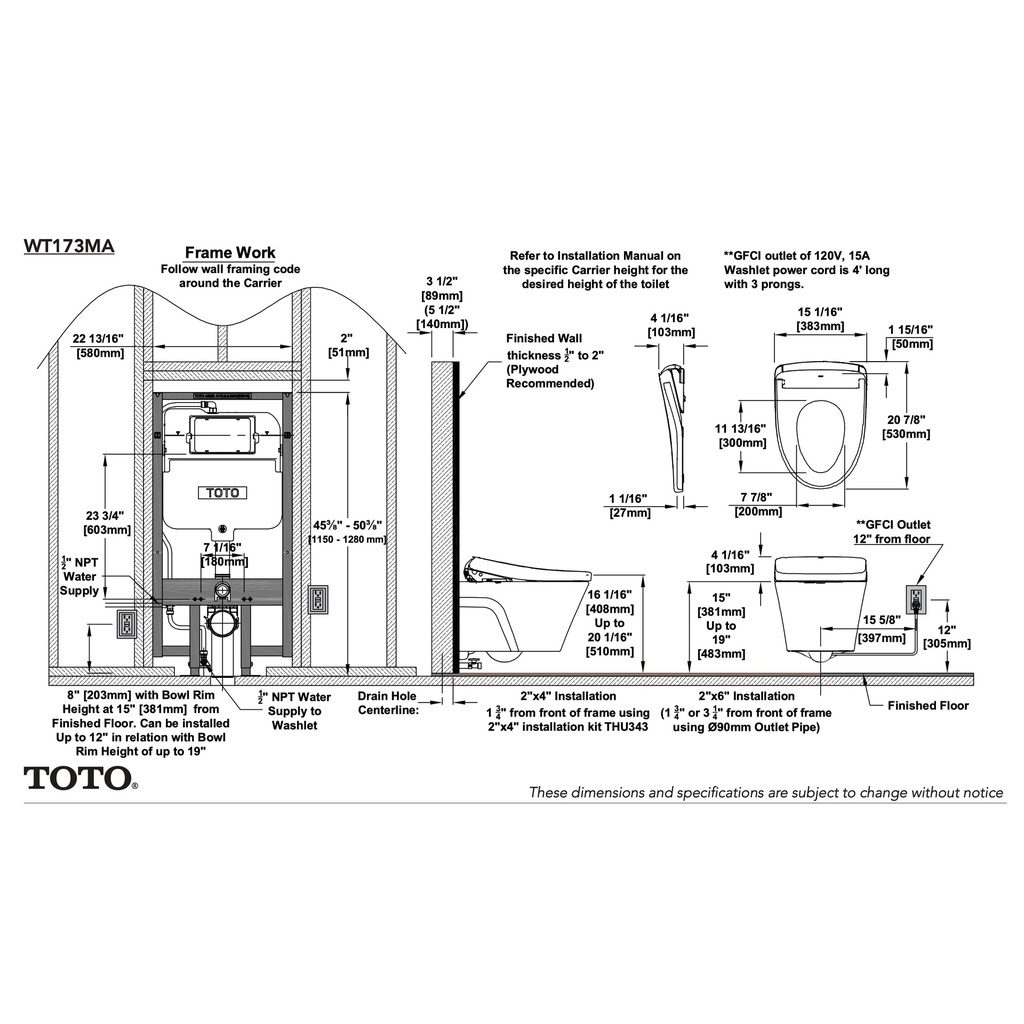 TOTO CWT4264736CMFGA#MS S7A Wall Hung Toilet With Washlet Cotton