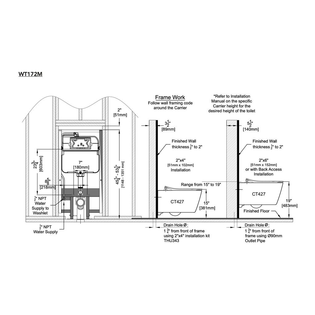TOTO CWT427227CMFG#MS RP Compact Wall Hung Toilet With In-Wall Tank System