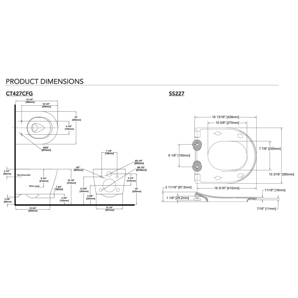TOTO CWT427227CMFG#WH RP Compact Wall Hung Toilet With In-Wall Tank System