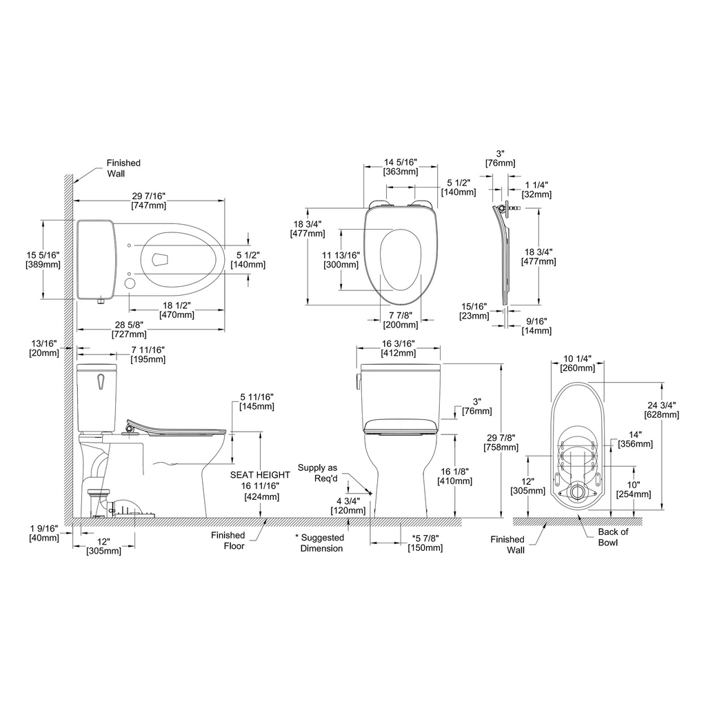 TOTO MS472124CEFG#03 2Pc Glaston W Seat Ss124 1.2