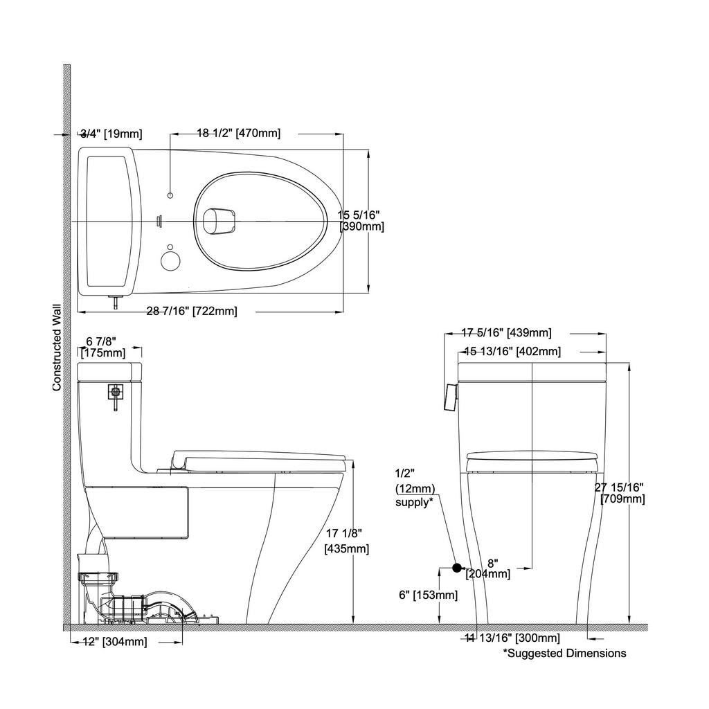 TOTO MS624124CEFG#03 Legato 1Pc Ss124 Connect + Uh Cefiontect Bone