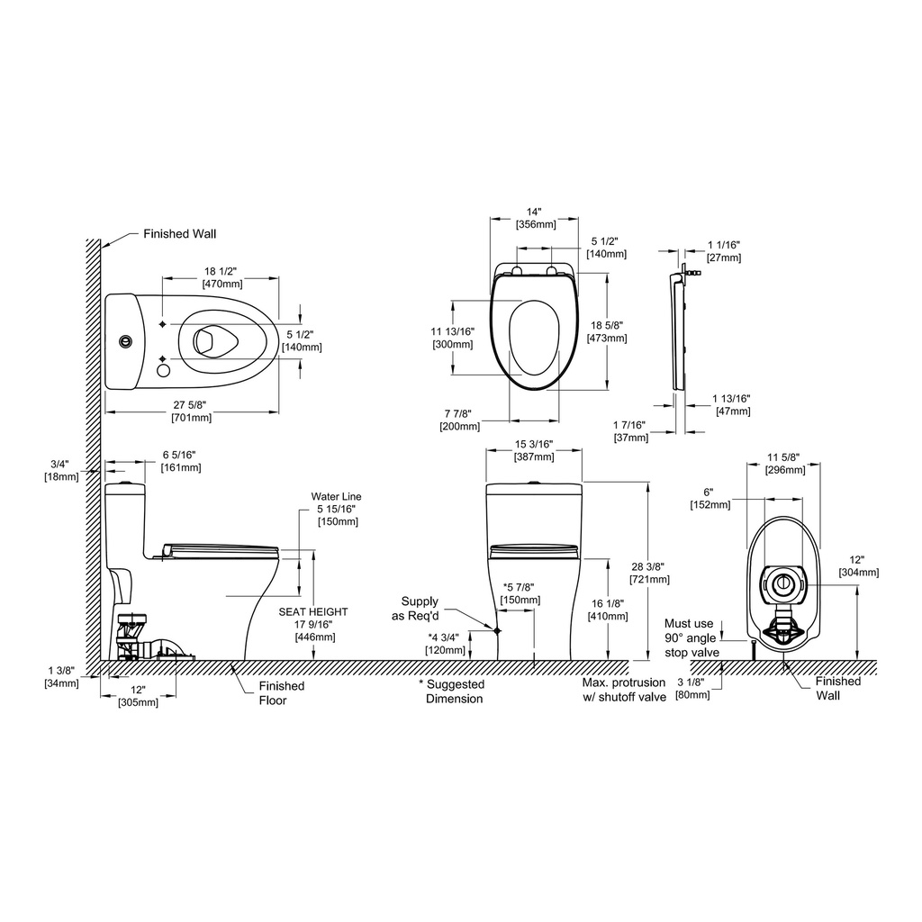 TOTO MS646124CEMFGN#03 Aquia IV One-Piece Elongated Dual Flush 1.28 and 0.9 GPF Universal Height WASHLET+ Ready Toilet with CEFIONTECT Bone- MS646124CEMFGN#03