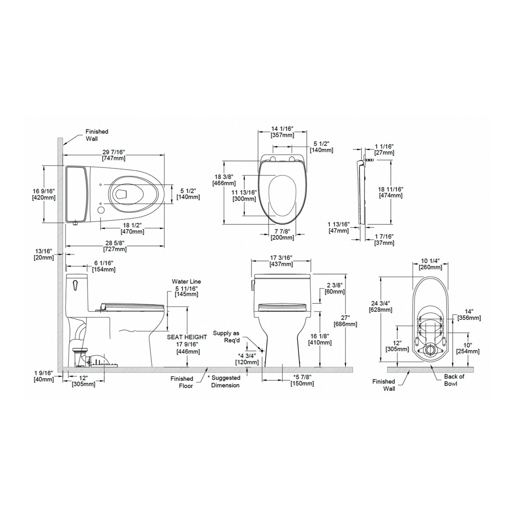 TOTO MS672124CEFG#01 Redington 1PC Skirted Uh Torna