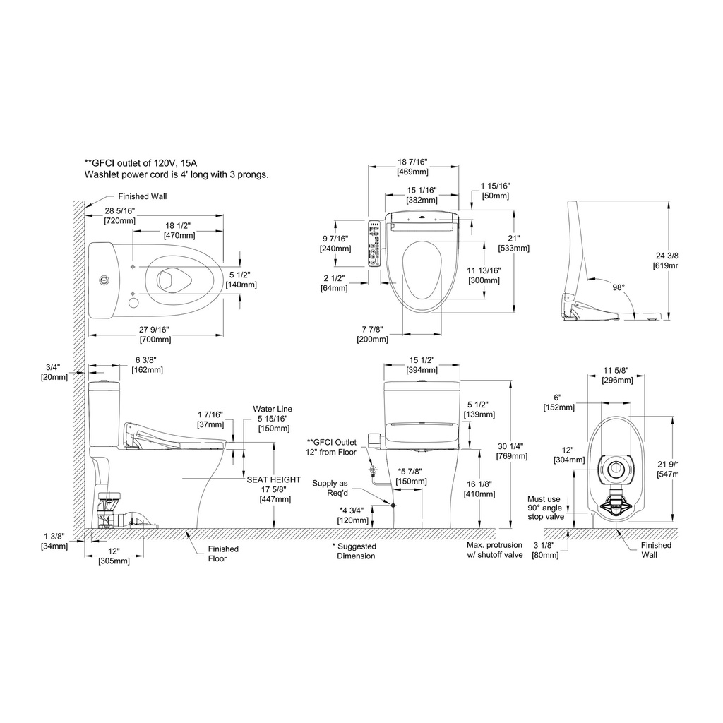 TOTO MW4463346CEMGN#01 Aquia IV Rh 2PC W Washlet S2