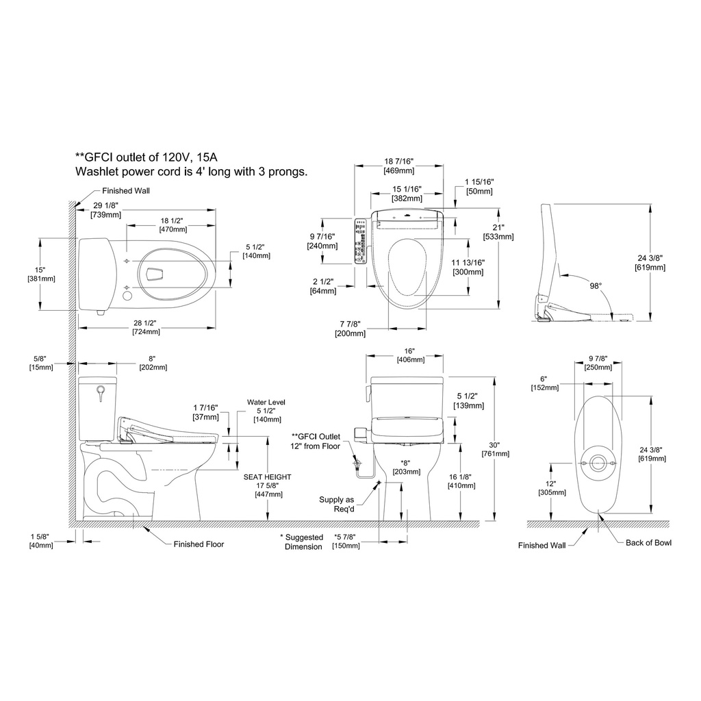 TOTO MW4543346CUFG#01 Drake II 1G W Washlet S2 1.0