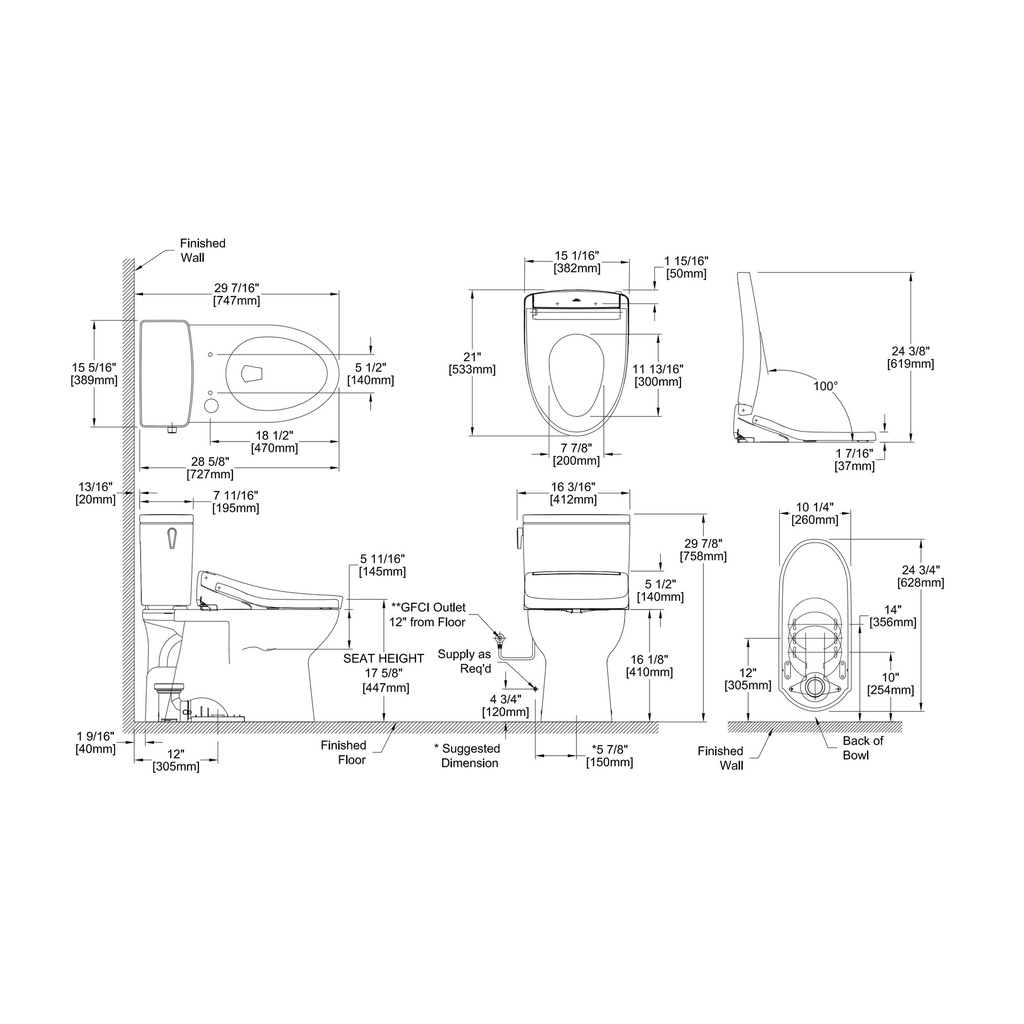 TOTO MW4723446CUFG#01 2Pc Glaston 1G W Washlet S5 -