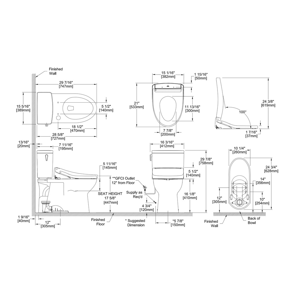 TOTO MW4724736CEFGA#01 2Pc Glaston W Washlet S7A & Au