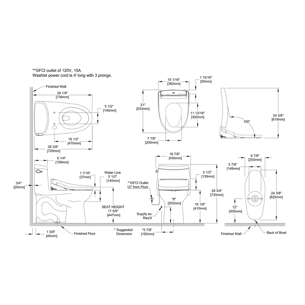 TOTO MW6043446CUFG#01 Ultramax II 1G W Washlet S5