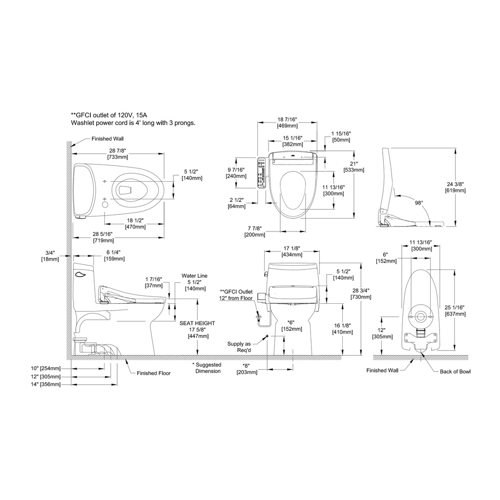 TOTO MW6143346CUFG#01 Carlyle II 1G W Washlet S2 1