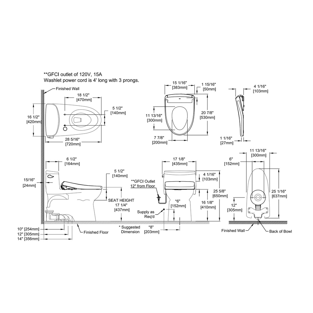TOTO MW6444726CEFG#01 Carolina Ii W/ Washlet+ S7 (1.28 Gpf)