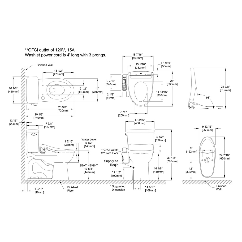 TOTO MW7763346CEFG#01 Drake 10" W Washlet S2 1.28G