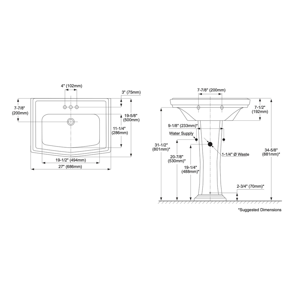 TOTO LPT780.4#01 Clayton 4" Center Lav & Ped Cotton