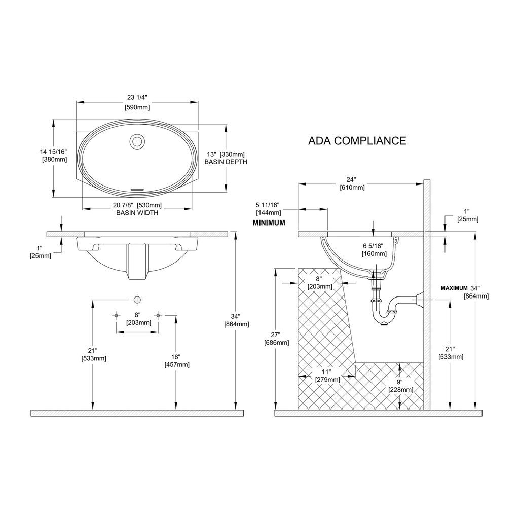 TOTO LT1506G#01 Oval Undercounter Lavatory 20 7/8 X 13 Inch