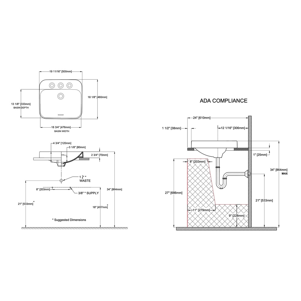 TOTO LT415G#01 Arvina Rectangle Vessel Lav Inset, 20" L - Single-Hole Center