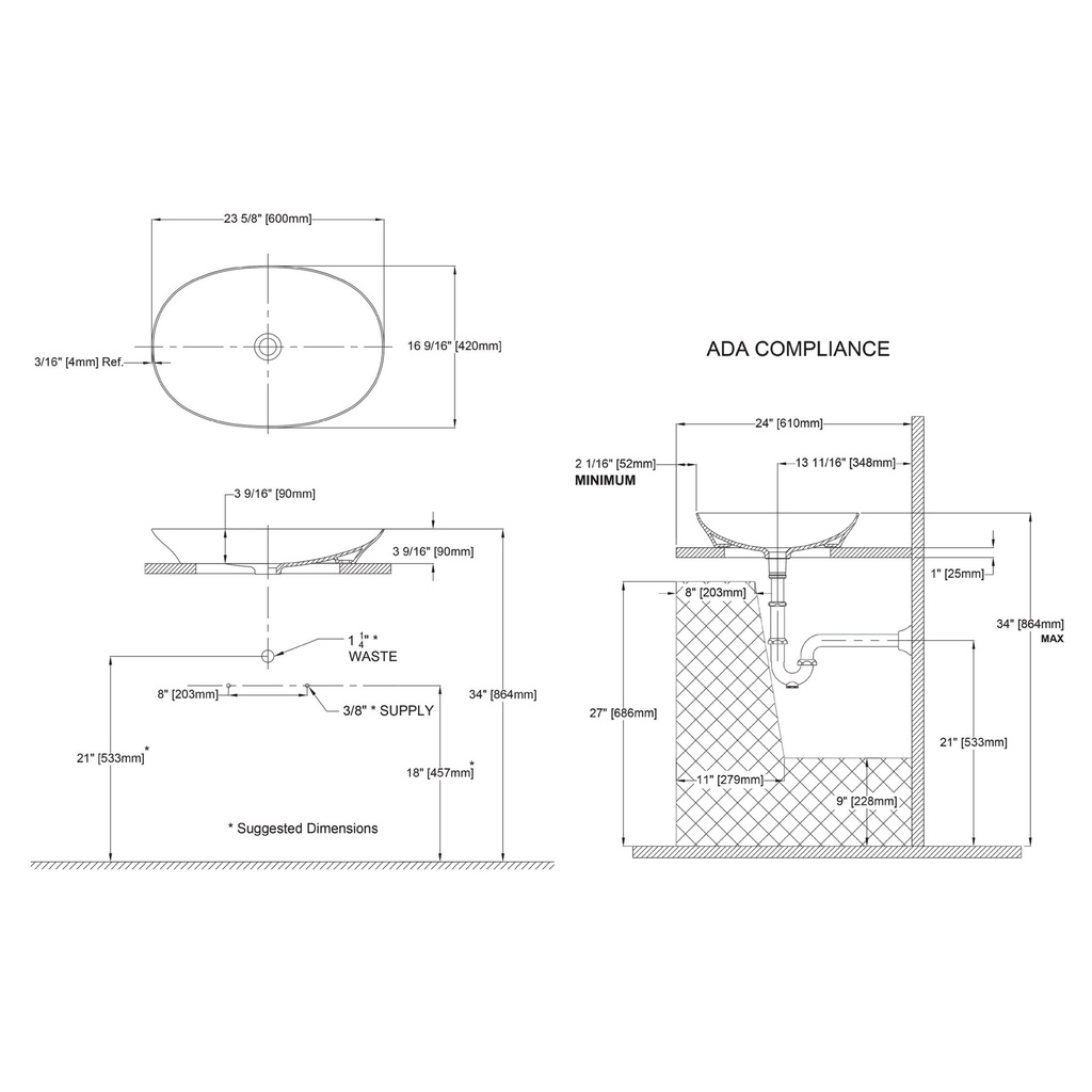 TOTO LT474#MBL Kiwami Oval Vessel Lavatory
