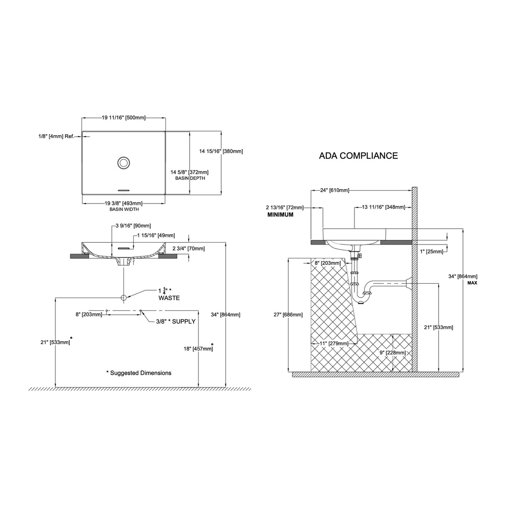TOTO LT475#MBL Kiwami 19-11/16" Rectangular