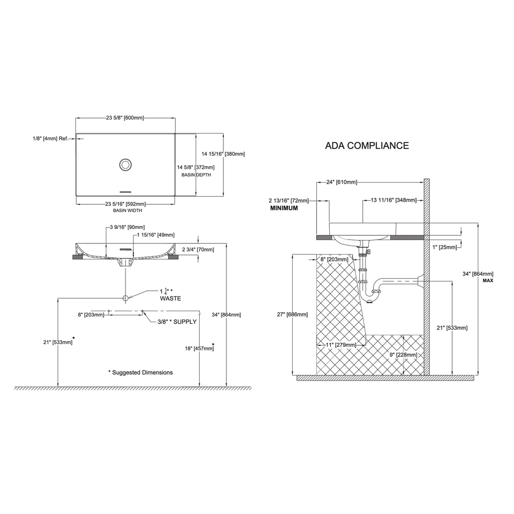 TOTO LT476#MW Kiwami 23-5/8" Rectangular