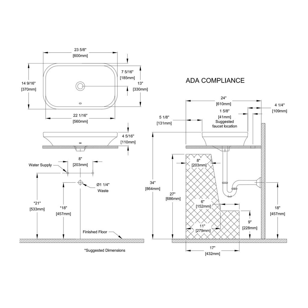 TOTO LT733#ASB Rectangular Vessel Lavatory