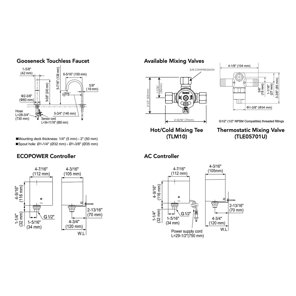 TOTO T24S51EM#CP Touchless Goose W/Mixingecopower 0.5Gpm D10
