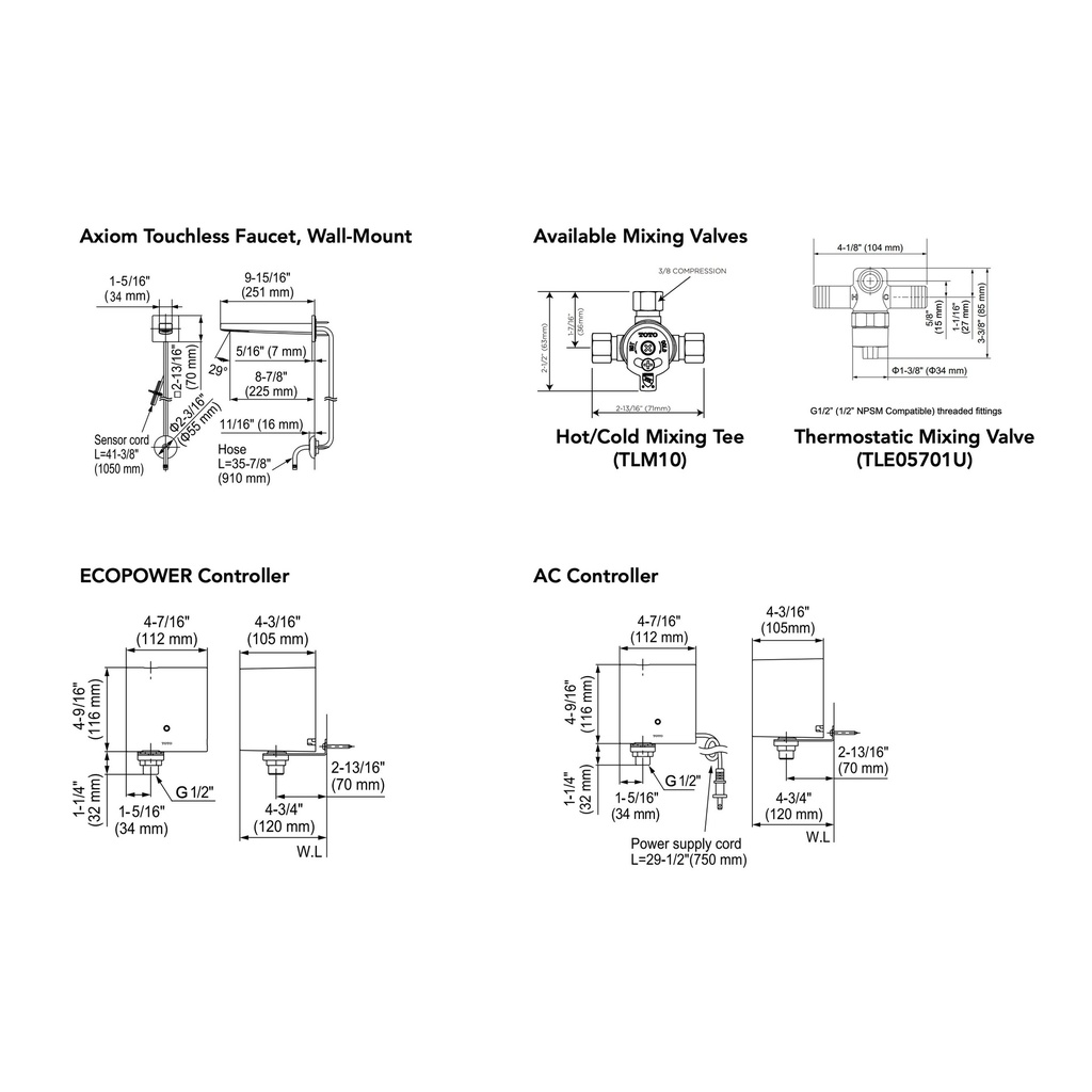 TOTO T25L53ET#CP Touchless Axiom Wm-L W/Thermoecopower 0.5Gpm C20 Chrome
