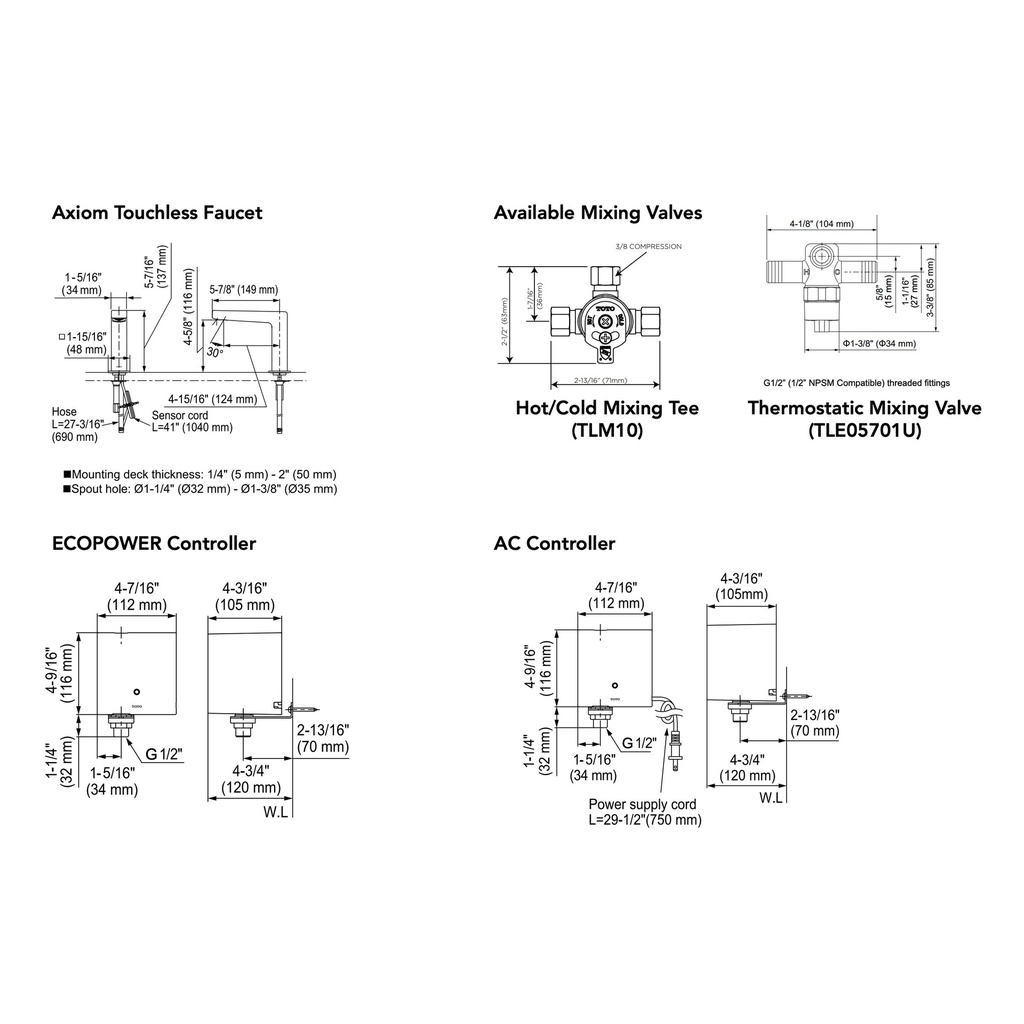 TOTO T25S32ET#CP Touchless Axiom W/Thermoecopower 0.35Gpm D20