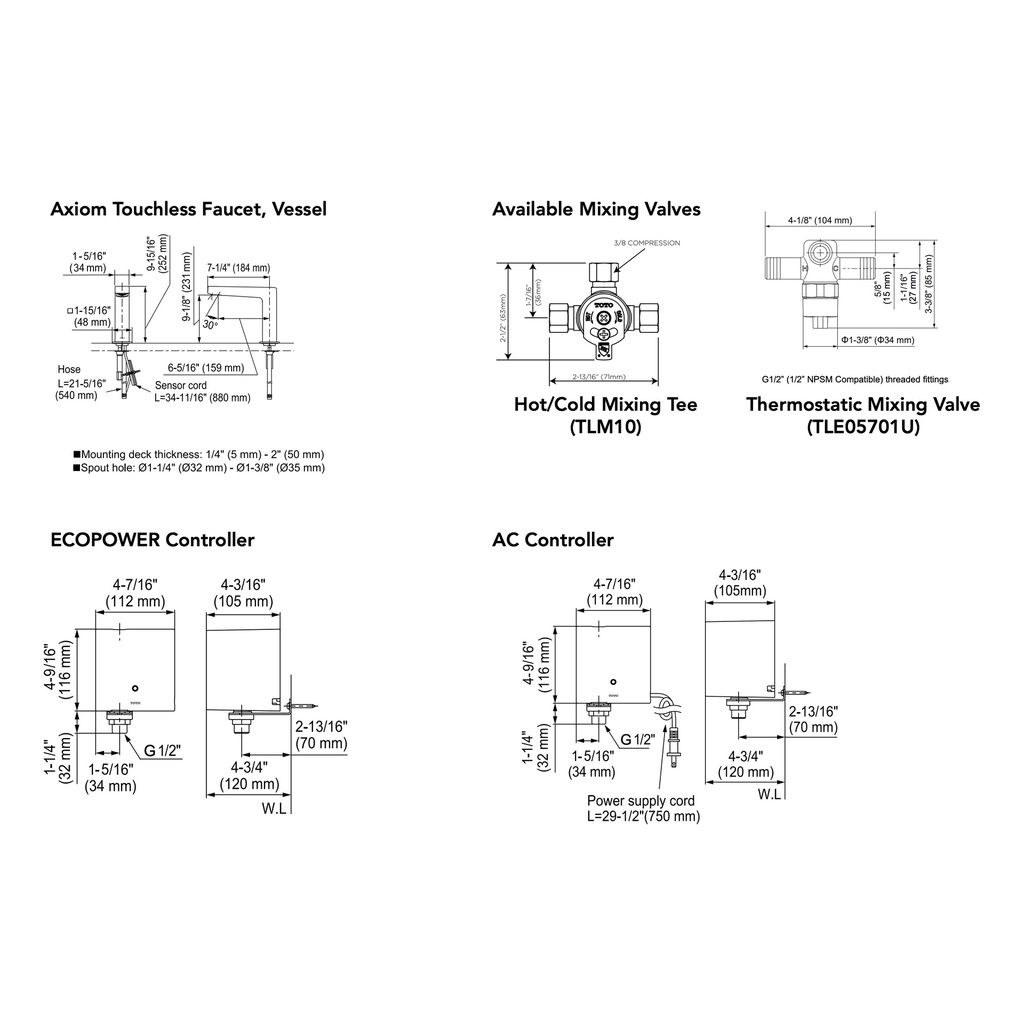 TOTO T25T53ET#CP Touchless Axiom V W/Thermoecopower 0.5Gpm C20