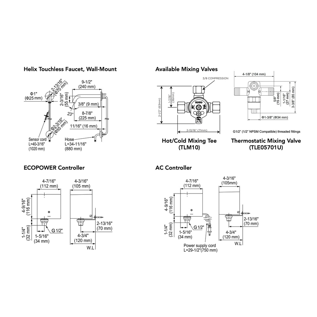 TOTO T26L53A#CP Touchless Helix Wm-Lac 0.5Gpm C20