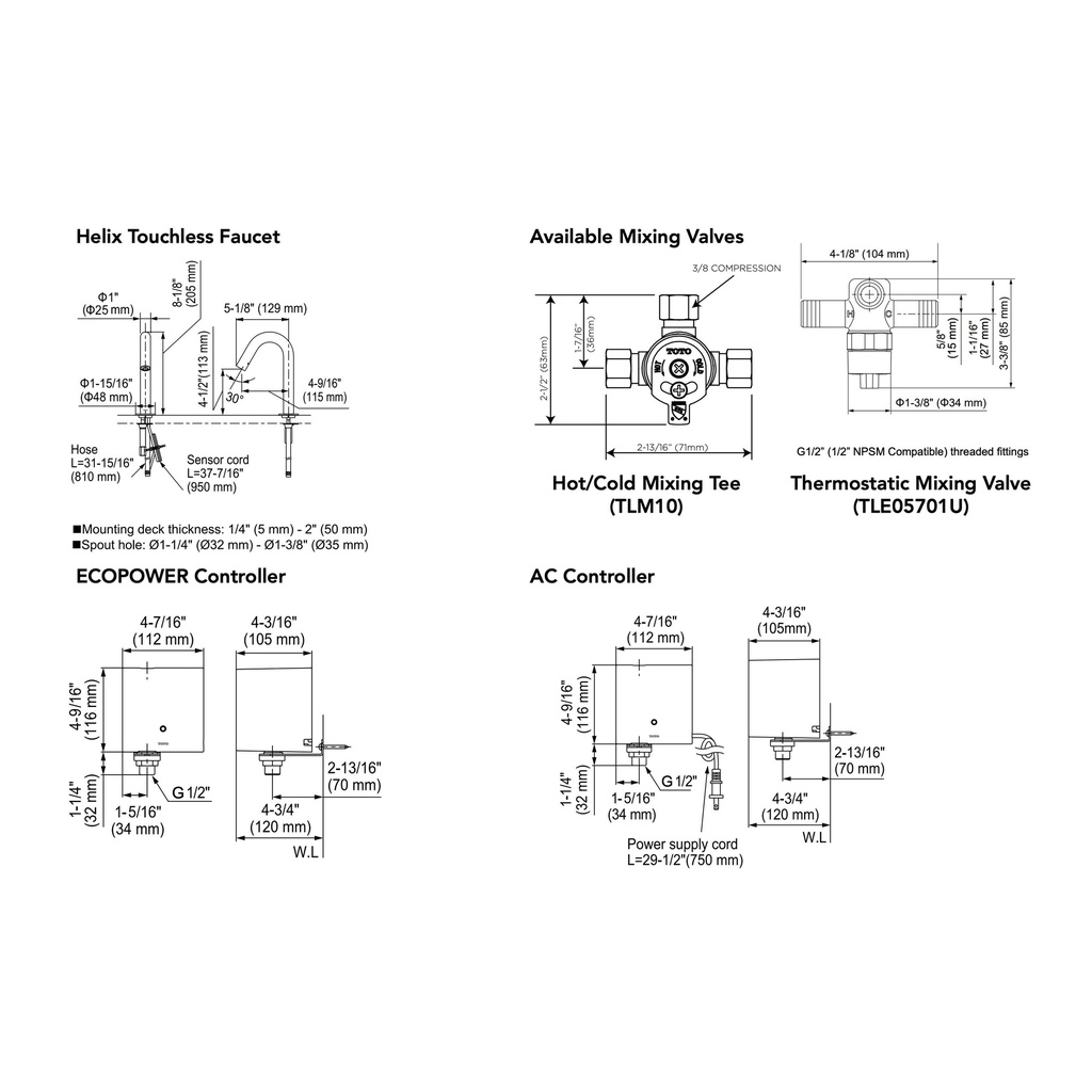 TOTO T26S51E#CP Touchless Helixecopower 0.5Gpm D10