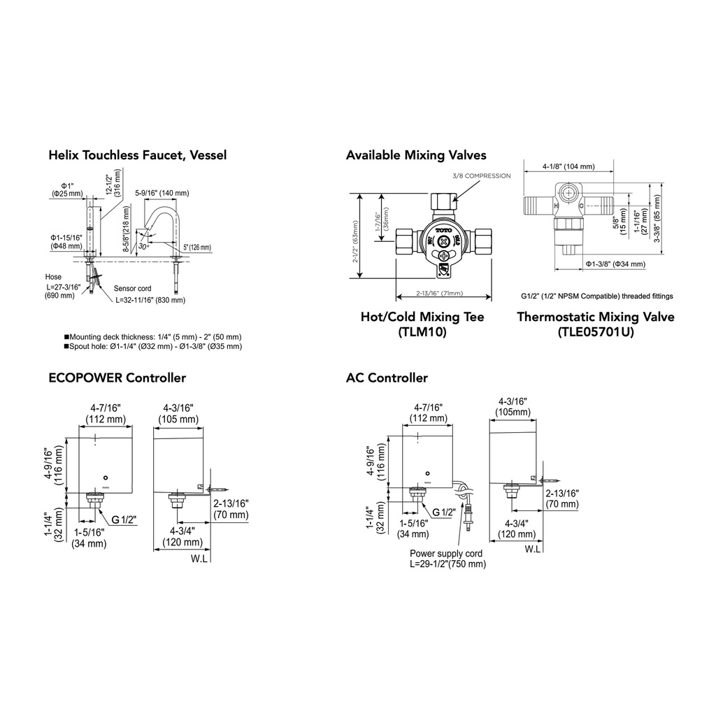 TOTO T26T51EM#CP Touchless Helix V W/Mixingecopower 0.5Gpm D10